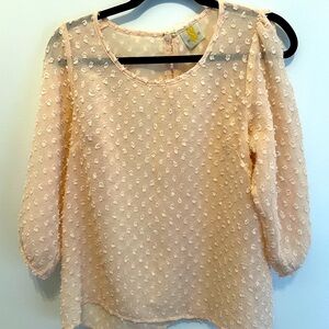 Dusty pale link 3/4 length sleeve Top with accented arm & back openings